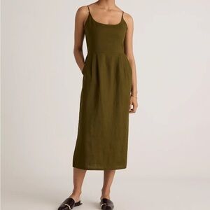 Quince Scoop Neck Midi Dress Linen Sz Sm NWT  Olive